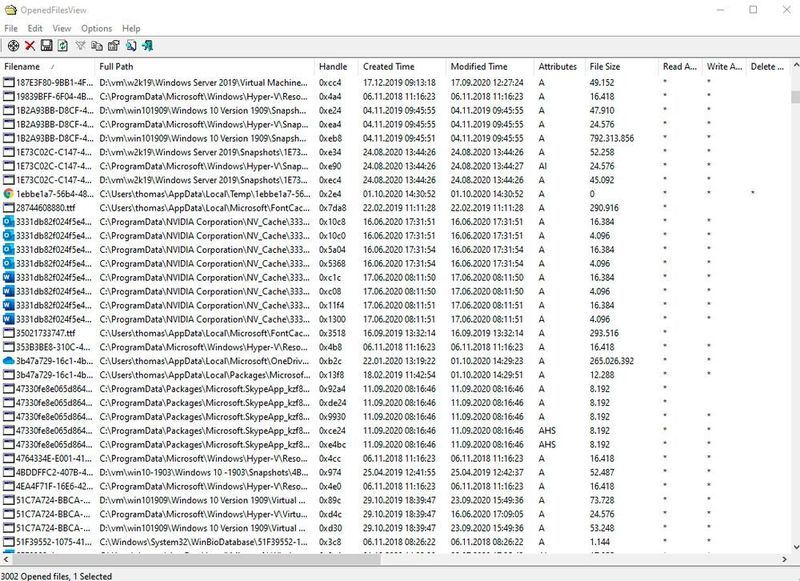 Geöffnete Dateien mit OpenedFilesView anzeigen. (Joos/Nirsoft (Screenshot))