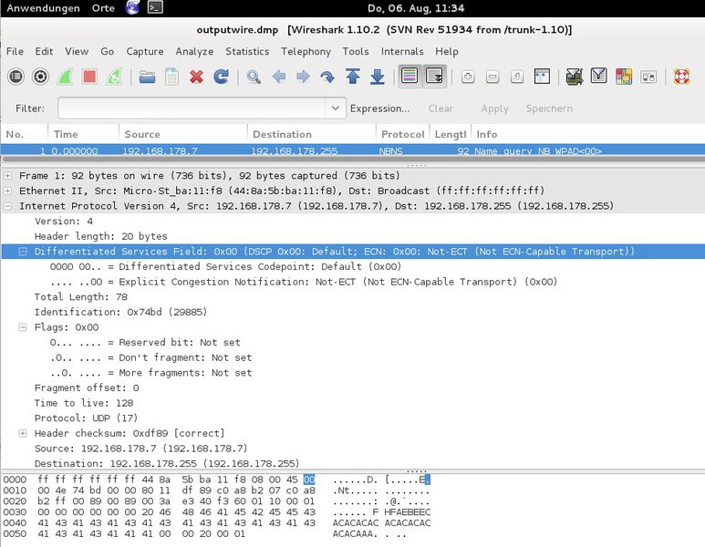 Die Datei wird über „File\Open“ eingelesen. Nachdem die Dumpdatei geöffnet wurde, lässt sie sich in Wireshark genauso analysieren wie Livemitschnitte des Netzwerkes. (Bild: Thomas Joos)
