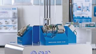Mit dem I4.0-Demonstrator zeigt SMC, wie sich neue digitale Technologie im Bereich pneumatischer und elektrischer Automatisierungstechnik in der Fertigung anwenden lässt: von der flexiblen Fertigung bis zur vorbeugenden Wartung. (SMC)