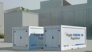 Der Transport- und Lagercontainer von Mecotec verfügt über ein Tiefst-Kühllager mit circa 13 m³ Volumen bei einer Lagertemperatur von bis zu -80 °C. Bis zu 1 Mio. Impfdosen finden darin Platz. (Mecotec)