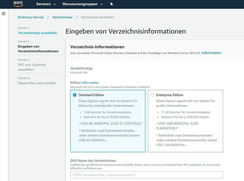 Amazon bietet verschiedene Arten von Active Directory-Umgebungen an.  (Bild: Joos / AWS)