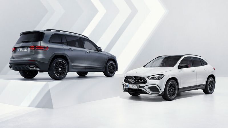 Neue Farben, Felgen und Schürzenstylings sorgen bei GLA und GLB für etwas optische Frische.(Bild:  Mercedes-Benz)