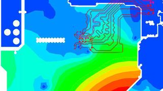 Feldverteilung in der Nähe von kritischen Signalleitungen: Eine Resonanz im Versorgungssystem wird angeregt. (Bild: CADFEM)