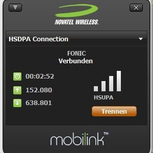 Die MobiLink 3 Client Software des Novatel MiFi 2352 ist kompakt und sehr übersichtlich. Schade nur, dass das Gerät seine WLAN-Funktion deaktiviert, sobald es am PC per USB-Schnittstelle angeschlossen ist.