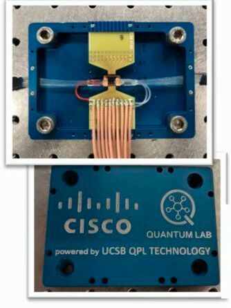 Mit diesen Chip-Prototypen lassen sich gleichzeitig bis zu einer Millioin verschränkte Photonenpaare auf den beiden Seiten einer Verbindung herstellen.(Bild:  Cisco/OCP)