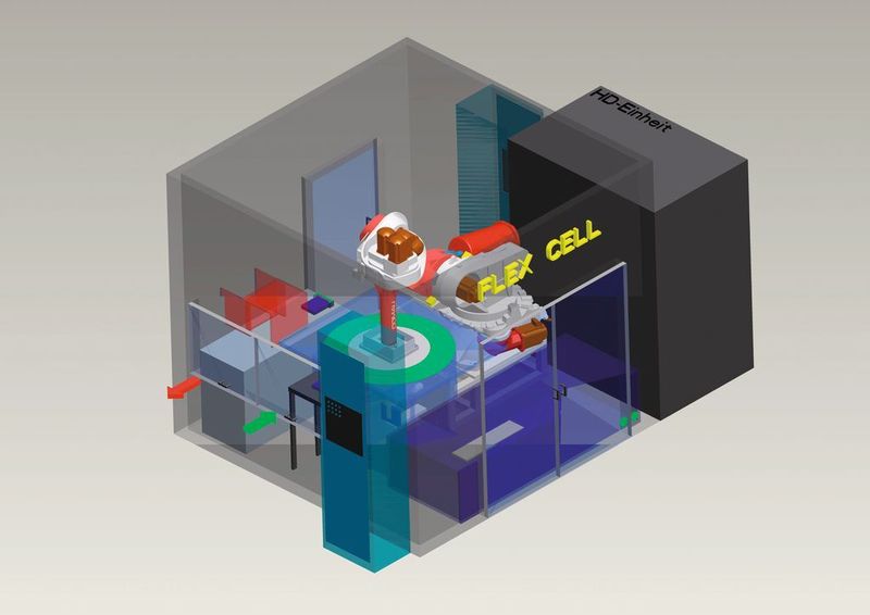 Zentrales Element der Reinigungsanlage Flex Cell ist ein Roboter für das Teilehandling in der Arbeitskammer. Der Verschlussdeckel der Kammer dient als Spritzschutz für den Roboter.  (Bild: MTM)