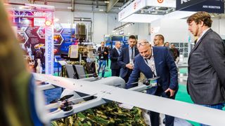 An unmanned aerial platform from Maddos, autonomous ground robots from ARX Robotics and standard parts from Ganter illustrate the breadth of Eudex. Ganter supplies components for positioning, fastening and locking in defence applications too. (Source: Messe Essen)