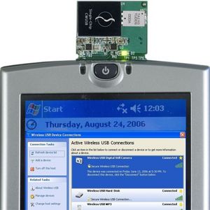 Erweiterung: Die SDIO-Karte SC3226R von Staccato Communications unterstützt Certified Wireless USB und ist für den Einsatz in tragbaren Endgeräten wie PDAs gedacht.