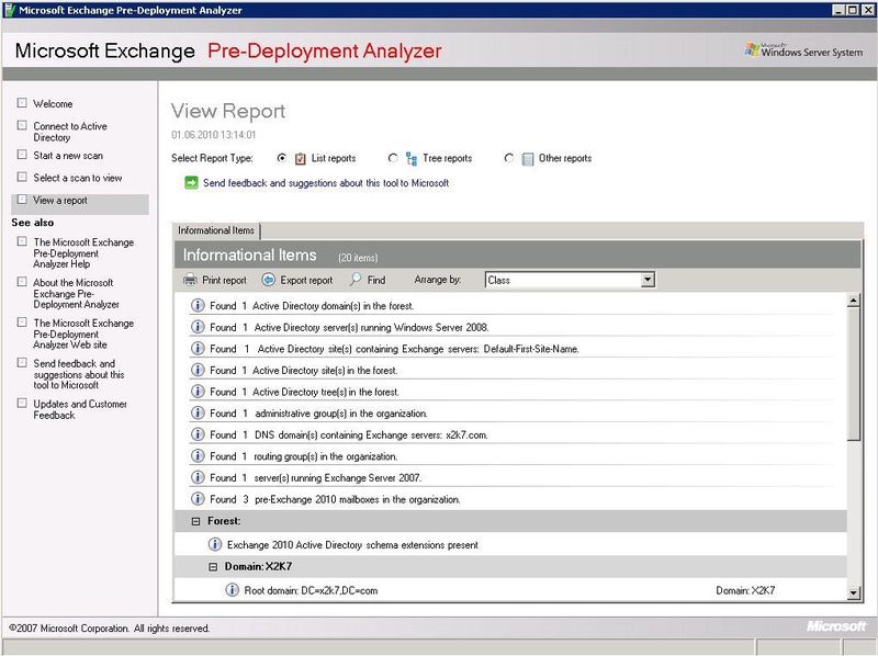 Abbildung 2: Scannen der Exchange-Organisation mit dem Exchange Pre-Deployment Analyzer (Archiv: Vogel Business Media)