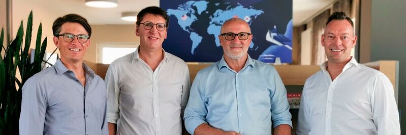Von links: VCG-Geschäftsführer Matthias Bauer und Günter Schürger, Gerd Kielburger, Director International Business & Strategy der VCG sowie Eviom-Gründer und Geschäftsführer Nils Horstmann. 