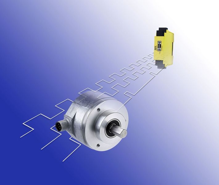 Der DFS 60 als nicht sicherheitszertifizierter Encoder kann in Verbindung mit dem sicheren Antriebswächter Drive Monitor FX3-MOC0 in Sicherheitsanwendungen z. B. an einem fahrerlosen Transportfahrzeug eingesetzt werden. (Bild: Sick)