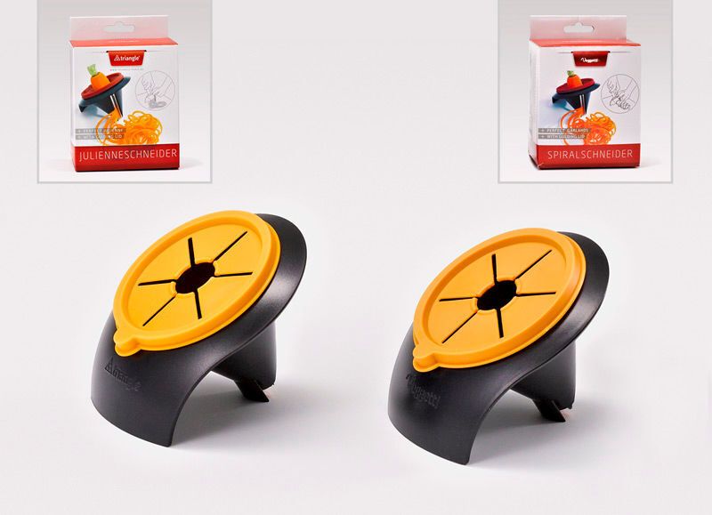 Plagiarius 2017: Endlos-Julienneschneider Links Original: triangle GmbH, Solingen, Deutschland Rechts Plagiat: Vertrieb: YDD Trade s.r.o., Prag, Tschechien (Aktion Plagiarius e. V.)