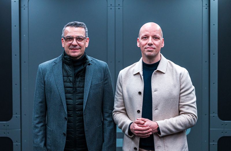 HENSOLDT AG CEO Oliver Dörre (left) and Helsing co-founder and co-CEO Dr Gundbert Scherf formed a strategic partnership to develop AI-enabled combat air systems, which is initially focused on Helsing’s CA-1 Europa autonomous combat aircraft. (Source: Helsing SE)