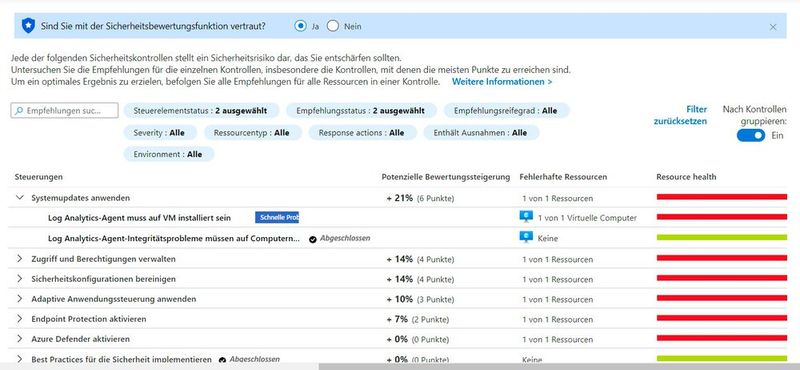 Sicherheitsbewertungen von Azure-VMs. (Bild: Joos)