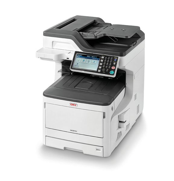 Die A3-MFPsFPs MC853 und MC873 unterscheiden sich nur durch die Geschwindigkeit ihres Druckwerks. Hier die „dn“-Grundkonfiguration beider Modelle mit 400-Blatt-Papierkassette. (Bild: Oki)