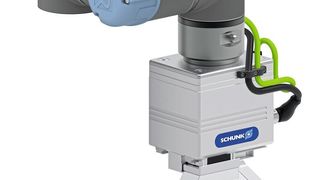 Schunk erweitert das Plug-&-Work-Portfolio für Universal Robots um einen feinfühligen Großhubgreifer für die automatisierte Maschinenbeladung.  Er eignet sich insbesondere für die Beladung von Werkzeugmaschinen, aber auch für andere Handlingaufgaben mit Teilegewichten bis 3 kg. (Schunk)