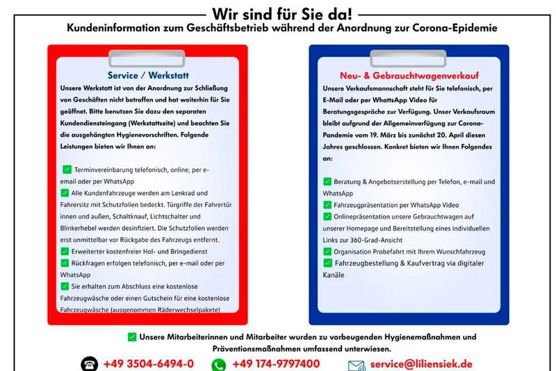 Das Autohaus Liliensiek informiert seine Kunden mit Infotafeln über seine Angebote auf der Website. (Bild: Autohaus Liliensiek)