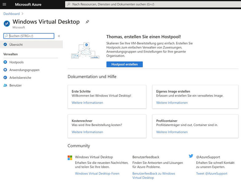 Windows Virtual Desktop wird im Azure-Portal verwaltet. (Microsoft)