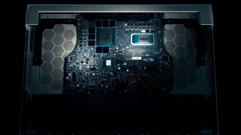 Das Mainboard der neuen Notebooks mit Intel Tiger Lake H45 und RTX-3000-Grafikchip von Nvidia. (Dell)