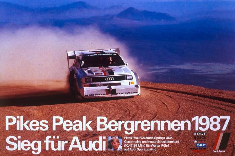 Medienwirksam umgesetzt: Den Sieg beim berühmten Pikes-Peak-Rennen in den USA schlachtete Audi selbstverständlich entsprechend aus. (ERF)