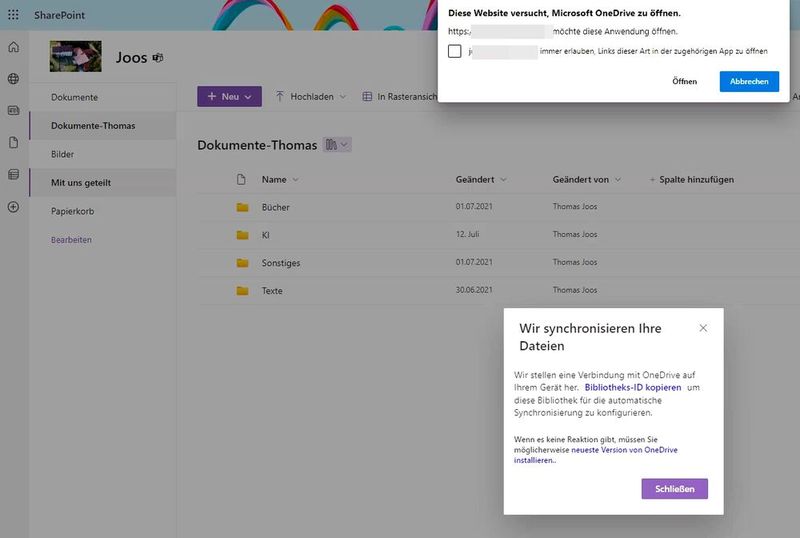 Synchronisieren von SharePoint-Bibliotheken mit Windows 365. (Bild: Joos - Microsoft)