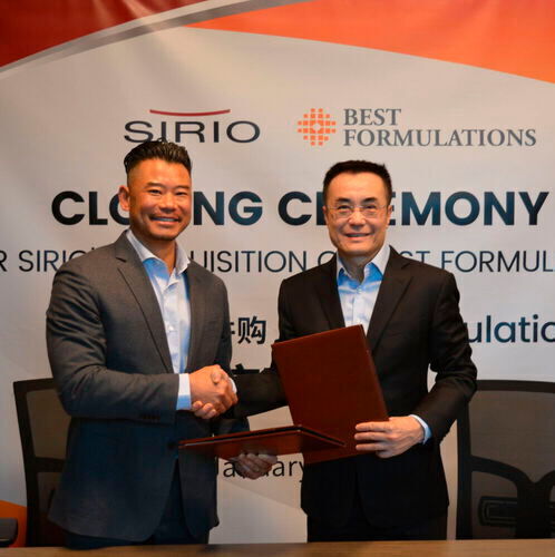 Eugene C. Ung, CEO of Best Formulations and Patrick Lin, Chairman and CEO of Sirio at the closing ceremony for Sirio’s acquisition of Best Formulations.