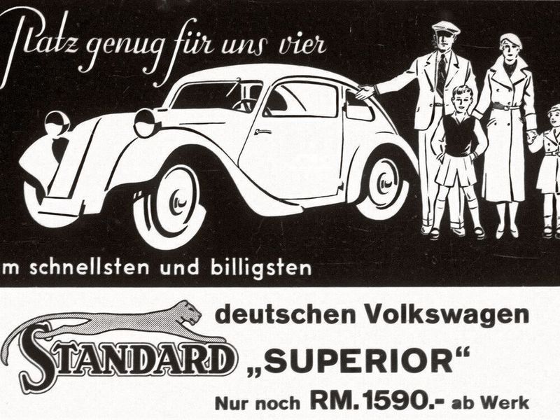Prospekt von 1933 für den Standard Superior mit der Werbung als „schnellster und billigster deutscher Volkswagen“.  (Bild: josefganz.org)