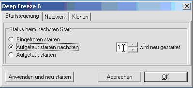 Abbildung 1: Deep Freeze kennt zwei Starteinstellungen: Aufgetaut oder Eingefroren. Aufgetaut lässt sich das System dauerhaft verändern, Eingefroren bleiben Änderungen nur bis zum nächsten Restart gültig. (Archiv: Vogel Business Media)