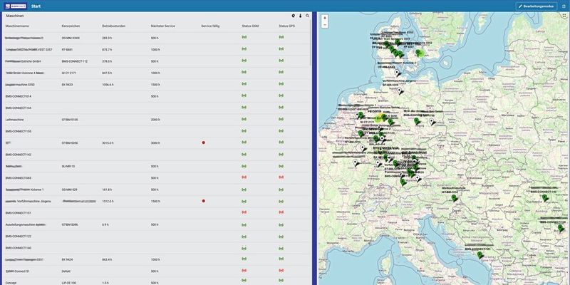 BMS Connect: Per Dashboard lassen sich alle vernetzten Maschinen orten. (Bild: Markus Kessler, Concept Electronic)