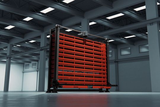 Der neue Single-Tower von Karl H. Bartels beherbergt Langgut, Tafelmaterialien oder Stückgut.(Bild:  Bartels)