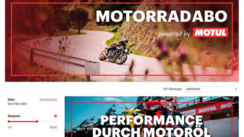 Auf „Motorradabo.de“ können ab sofort Motorräder im All-inclusive-Angebot gemietet werden.(Bild:  Motul)