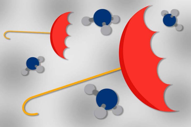 MIT chemists have observed, for the first time, inversion of the umbrella-like ammonia molecule by quantum tunneling. (Chelsea Turner, MIT)