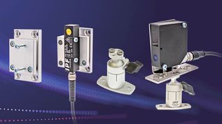 Kugelkopfgelenke (rechts) bieten bei der Sensorjustage den kompletten Freiraum in alle Richtungen. Der Lasersensor ist mit einem zusätzlichen Winkel an der Montageplatte befestigt. Präzisionsflansch in Grundausführung für die präzise Ausrichtung, u.a. für einen Lasersensor (links). (Größe der Geräte und Elemente ist nicht proportional zueinander).  (Bild: IPF Electronic GmbH)