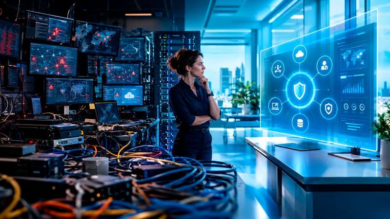 Die Bündelung verschiedener Schutzbereiche kann den Betrieb von IT-Umgebungen vereinfachen. Watchguard stellt dazu Lösungen bei der it-sa vor.(Bild:  Dall-E / KI-generiert)
