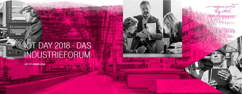 IoT Day 2018  Für alle Entscheider und digitale Vordenker im Umfeld der herstellenden und verarbeitenden Industrie, die sich für die Mehrwerte der Digitalisierung in den Unternehmensbereichen Geschäftsführung, Service, Produktion, HR, IT, Vertrieb oder Business Development interessieren, ist der IoT Day eine ausgezeichnete Gelegenheit. Sei es zum Suchen und Finden passender Lösungsansätze, zum Netzwerken oder einfach zur kreativen Inspiration – hier sind Sie richtig.  Wann: 25. Oktober, München. Mehr unter: 