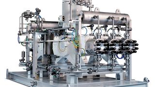 Bild 1: Monoblockpumpe Lewa Triplex G3G; der M800-Pumpenkopf ist mit einer PTFE-Membran für Drücke bis 1000 bar ausgestattet. (Bild: Lewa)