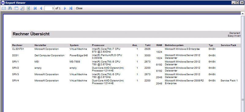 Abbildung 8: Mit dem integrierten Report Viewer erhalten Administratoren einen Überblick über die Server und Computer im Netzwerk. Um Berichte zu exportieren, müssen Administratoren das Produkt lizenzieren. In der kostenlosen Version lassen sich die Daten nur im internen Report Viewer anzeigen. (Bild: Joos)