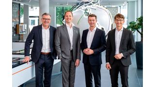 Der Vorstand der Lapp Gruppe (v. l.) CFO Jan Ciliax, CEO Matthias Lapp, CTO Hubertus Breier und CSO Dr. Christoph Hiller berichten einen vorläufigen Rekordumsatz von 2,3 Milliarden Euro für das Geschäftsjahr 2026. (Bild: Lapp)