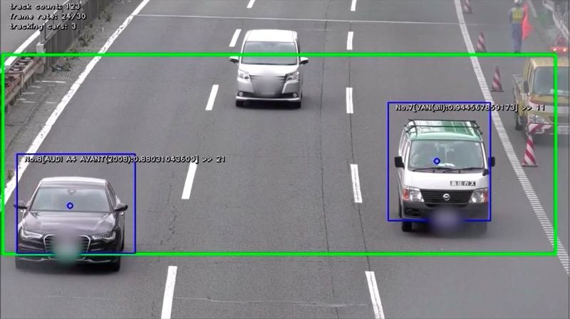 Ein Einzelbild aus dem Video mit der parallelen Erkennung eines Audi A4 Avant und eines Lieferwagens. (Cloudian)