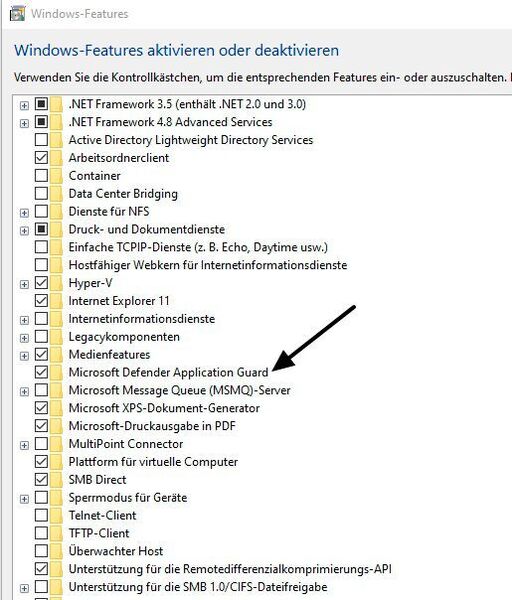 Installieren von Microsoft Defender Application Guard in Windows 10 Enterprise ab Version 2004 (20H1). (Joos)