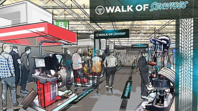 Der „Walk of Services“ auf der The Tire Cologne richtet seinen Fokus auf Dienstleistungen und Lösungen, die die Effizienz im Werkstattprozess verbessern.(Bild:  Koelnmesse)