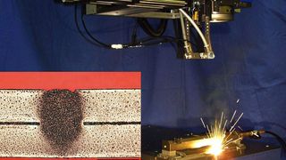 Beim neuen Einschweiß-Verfahren erzeugt der Laser eine perfekte Naht. Unten links: Schweißnaht im Profi l – das Unterblech wird eingeschweißt, ohne die Unterseite zu verletzen. (Fraunhofer IPM) (Archiv: Vogel Business Media)