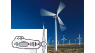 Aufbau des Triebstrangs einer Windkraftanlage. In rot gekennzeichnet: die Welle-Nabe-Verbinungen mit Schrumpfscheiben.  (Bild: Stüwe)