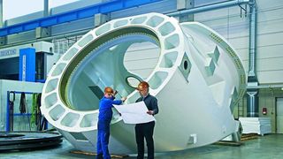 Maschinenträger (78) to) für 6,5 MW-Offshore-Windkraftanlage, einbaufertig bearbeitet Bild: SHW CT (Archiv: Vogel Business Media)