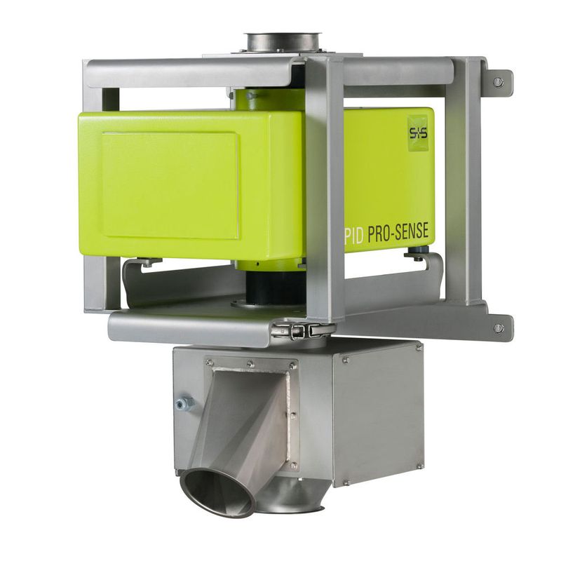 Sesotec präsentiert  auf der Powtech 2016 den Metall-Separator Rapid Pro-Sense zur Untersuchung von Schüttgütern in Freifall-Förderleitungen.