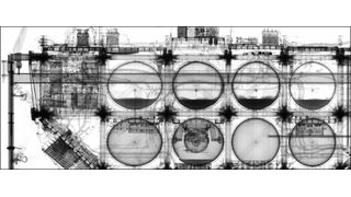 Image de tomographie à rayons X du satellite EURECA (taille d'environ 3 m x 6 m x 3 m), qui a gravité autour de la Terre de 1992 à 1993 et a été ramené sur Terre par la navette spatiale Endeavour. Le satellite est maintenant exposé au Musée suisse des transports avec une analyse radiographique détaillée de l'EMPA. (EMPA)