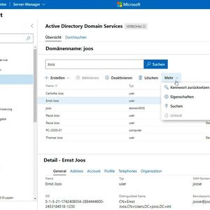 Für Benutzerkonten lassen sich im Windows Admin Center auch Kennwörter zurücksetzen.(Bild:  Joos / Microsoft)