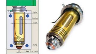 HRS-Flow's MTR39 hot runner nozzle is supplementing the until now largest standard nozzle, MT39, for thick-wall applications with a part weight of up to 80 g and wall thicknesses up to 17 mm. (Source: HRS-Flow)