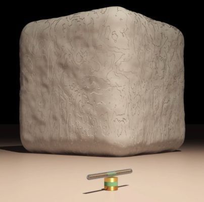 Die Darstellung zeigt den Nanomotor im Vergleich zu einem Salzkorn (University of Texas/Austin)