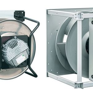 Radipac-Radialventilatoren in Tragspinnen- (li.) und Würfelkonstruktion (re.).